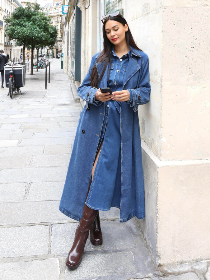 Trench en denim à nouer