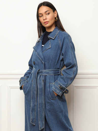 Trench en denim à nouer