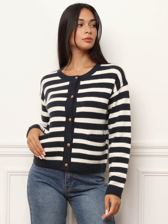 Cardigan à rayures et boutons bijoux