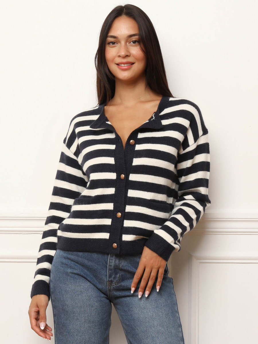 Cardigan à rayures et boutons bijoux