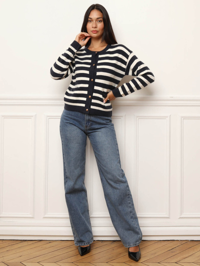 Cardigan à rayures et boutons bijoux