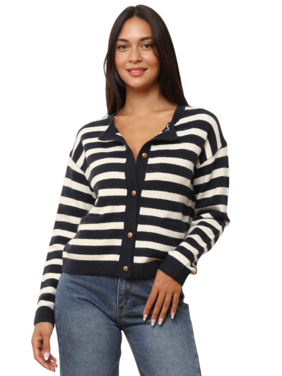 Cardigan à rayures et boutons bijoux