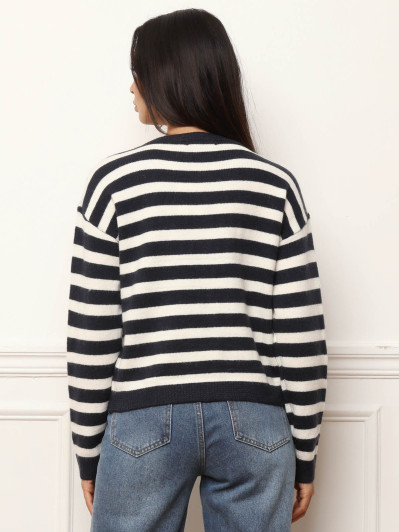 Cardigan à rayures et boutons bijoux