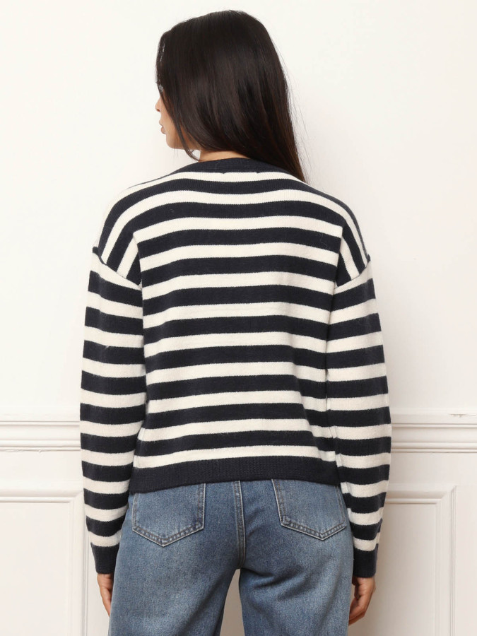 Cardigan à rayures et boutons bijoux