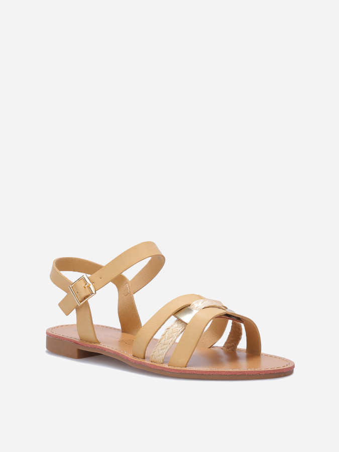 Sandales à brides multi-matières entrecroisées