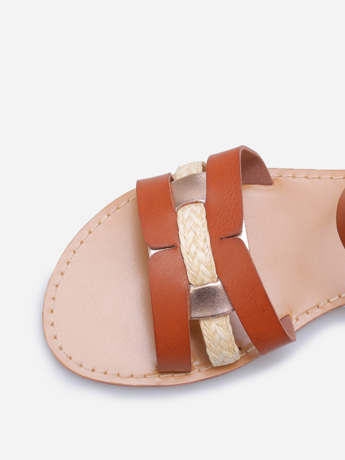 Sandales à brides multi-matières entrecroisées