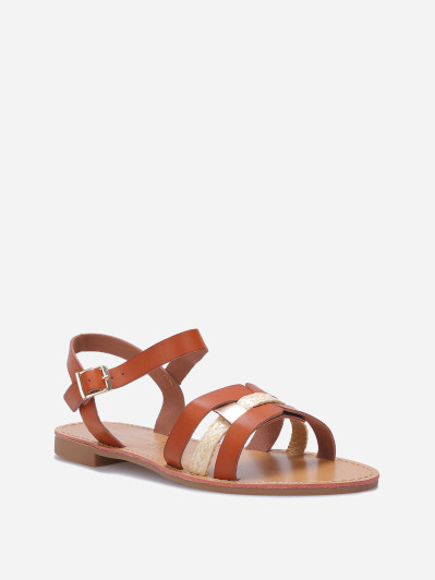 Sandales à brides multi-matières entrecroisées