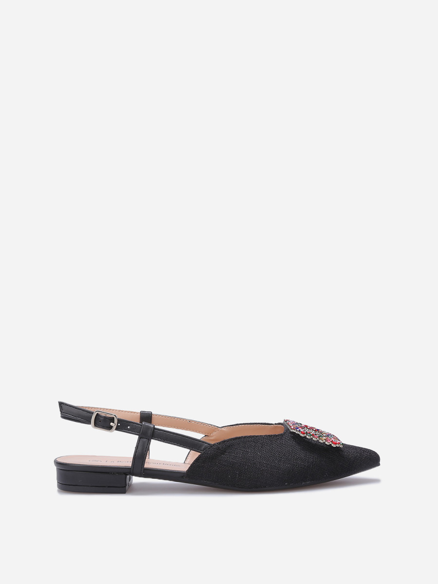 Slingbacks en tweed avec broche à strass