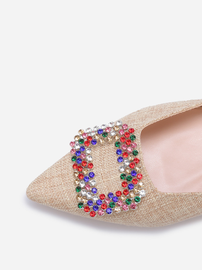 Slingbacks en tweed avec broche à strass