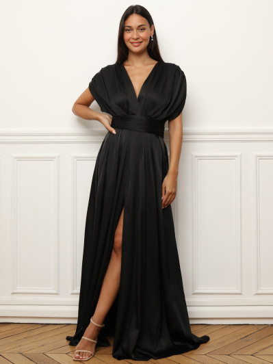 Robe satinée et froncée style portefeuille