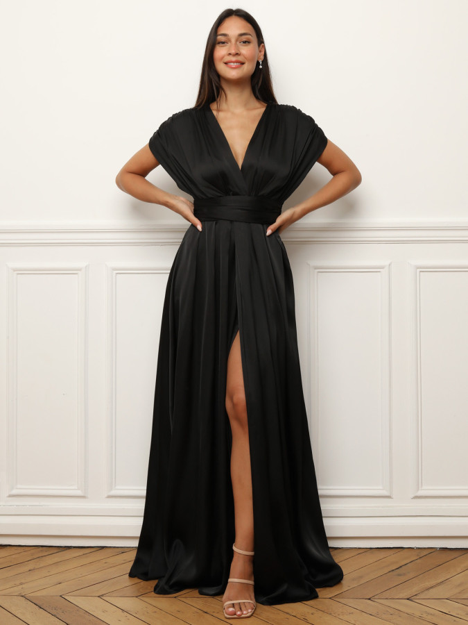 Robe satinée et froncée style portefeuille