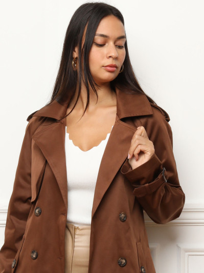 Trench Mi-long En Suédine – Style Décontracté, Manches Longues – Veste Légère Pour Sorties Urbaines