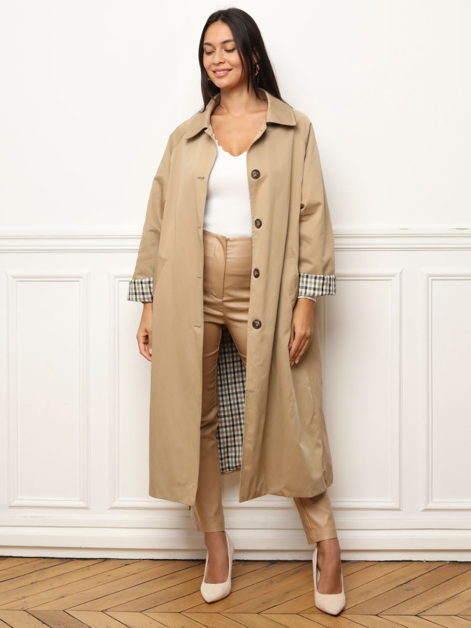 Trench oversize avec doublure à carreaux