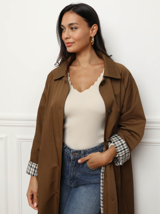 Trench oversize avec doublure à carreaux