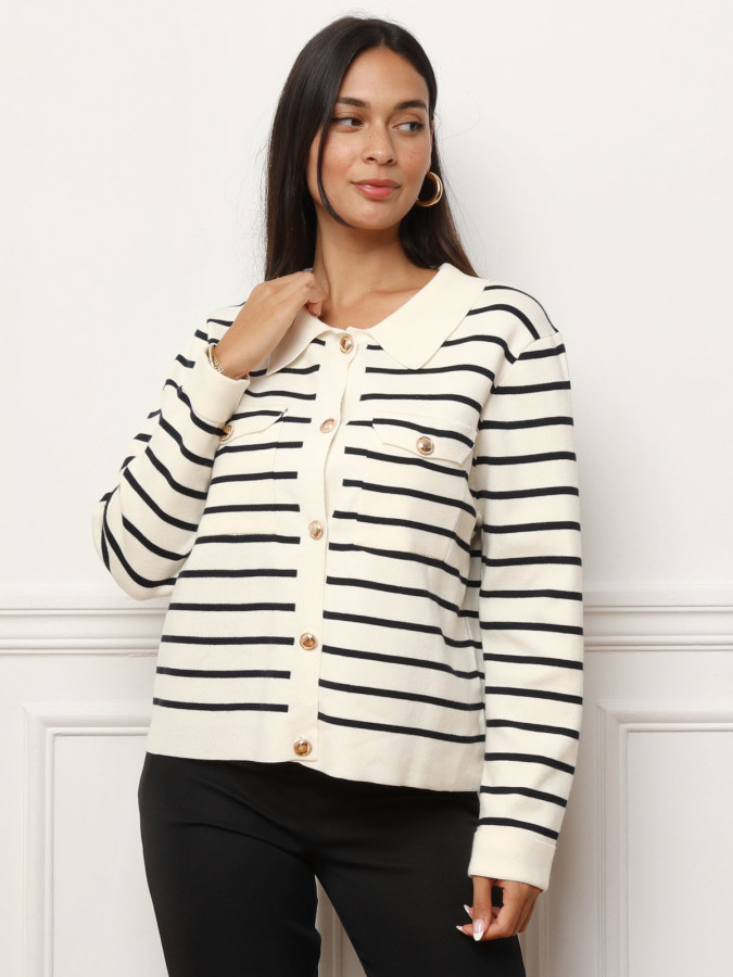 Cardigan marinière à col polo