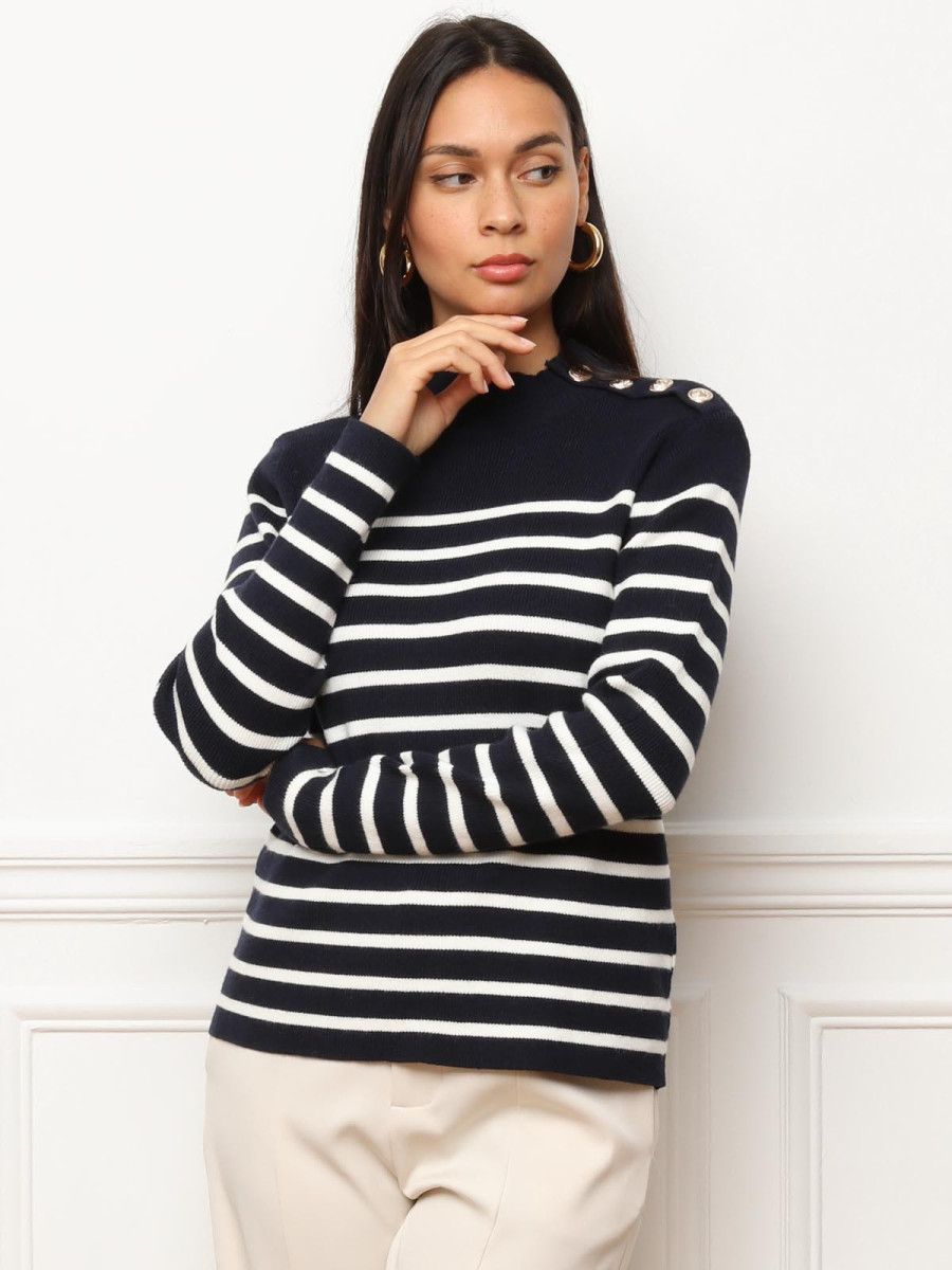 Pull marinière à boutons officiers
