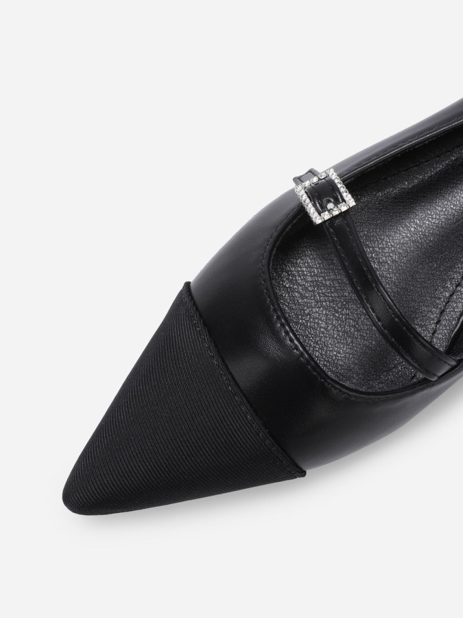 Ballerines bi-matières pointues à bride