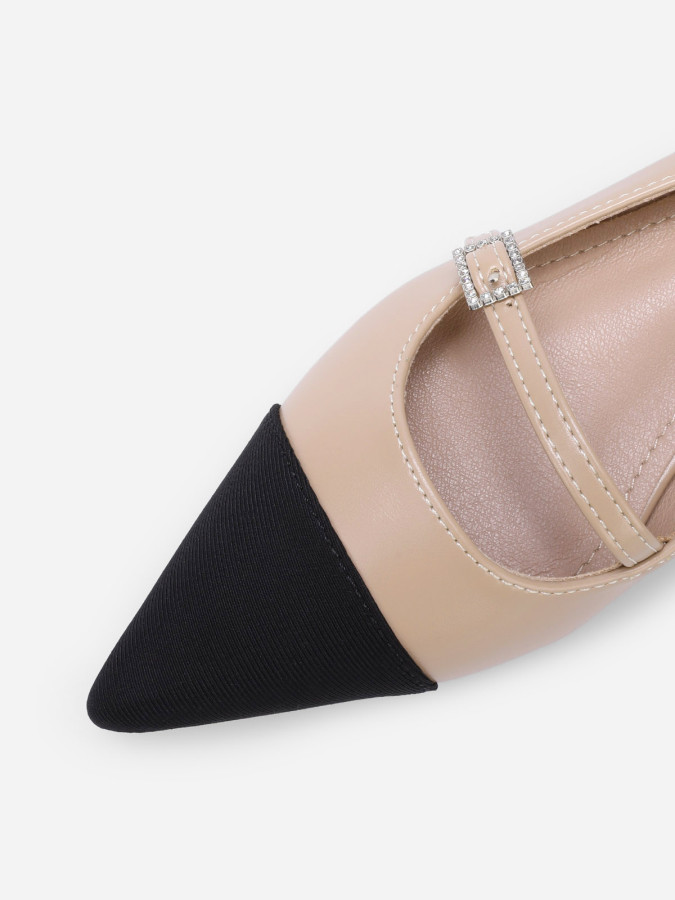 Ballerines bi-matières pointues à bride