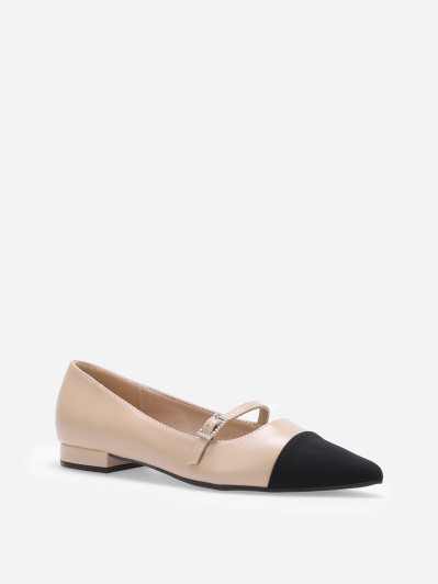 Ballerines bi-matières pointues à bride