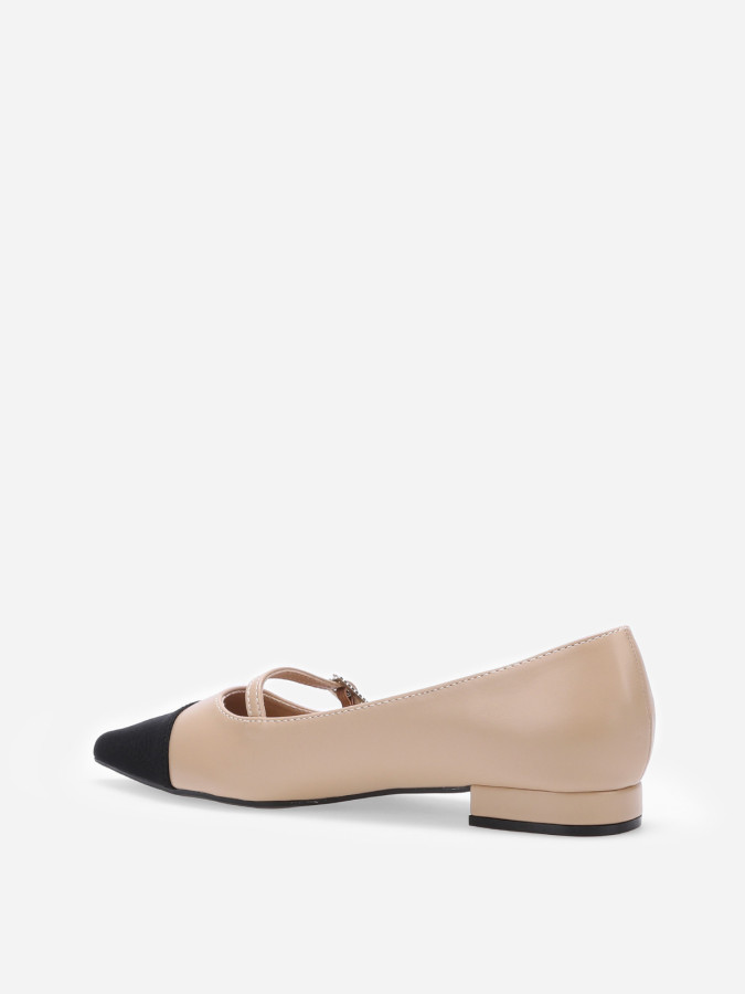 Ballerines bi-matières pointues à bride