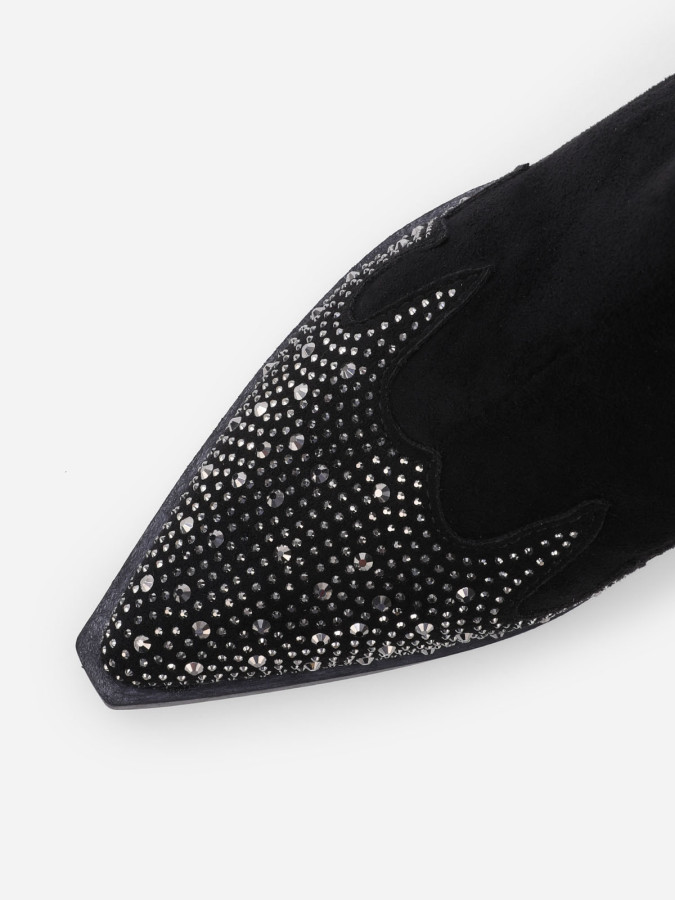 Santiags pointues en suédine et à strass