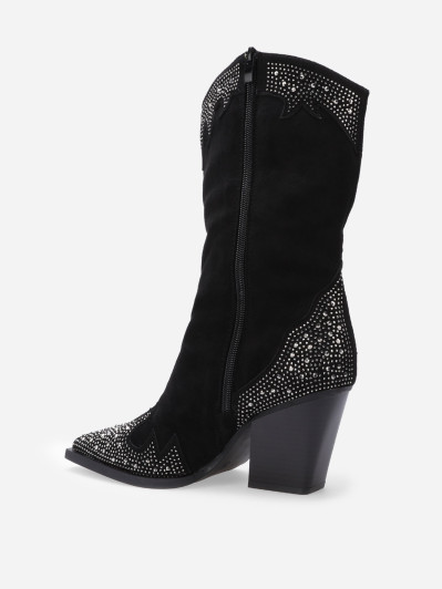 Santiags pointues en suédine et à strass