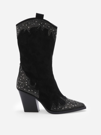 Santiags pointues en suédine et à strass