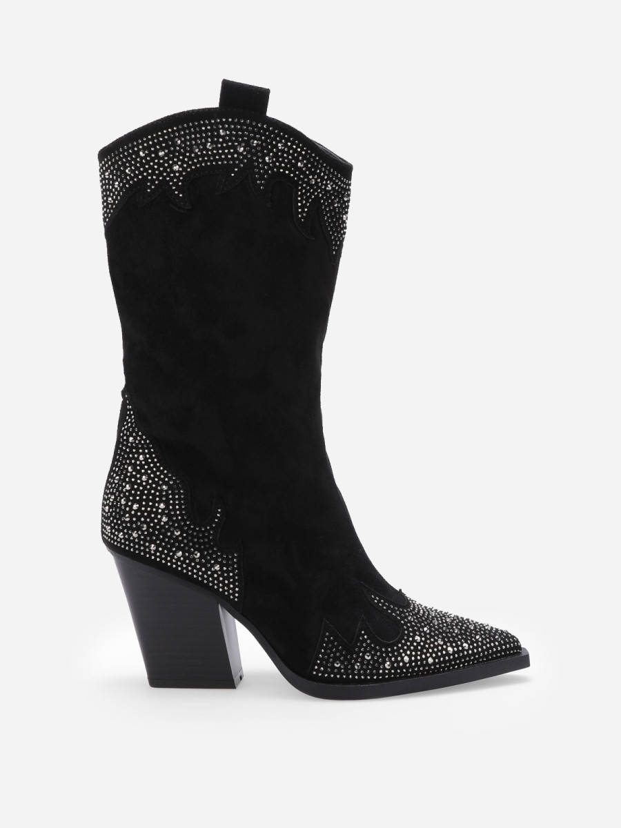 Santiags pointues en suédine et à strass