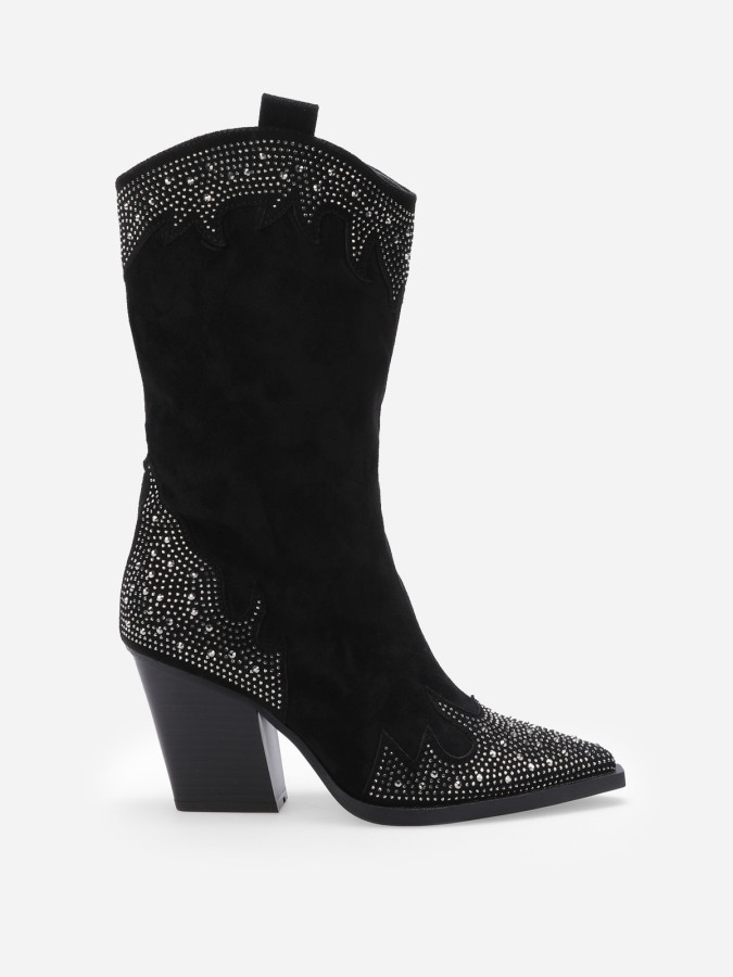 Santiags pointues en suédine et à strass