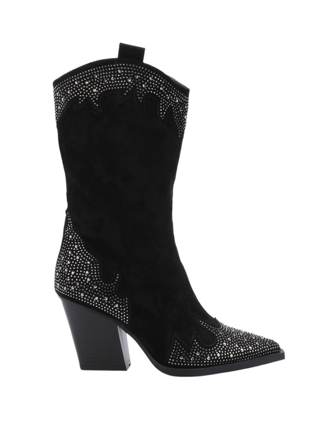 Santiags pointues en suédine et à strass