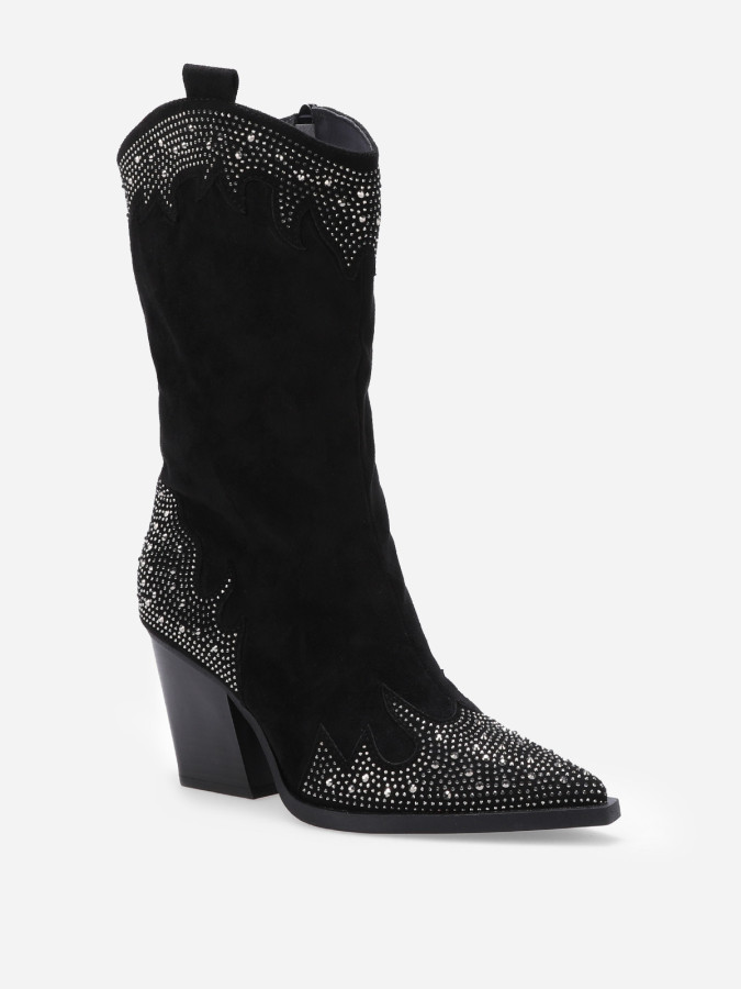 Santiags pointues en suédine et à strass