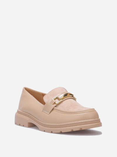 Mocassins bi-matières à boucle métallique