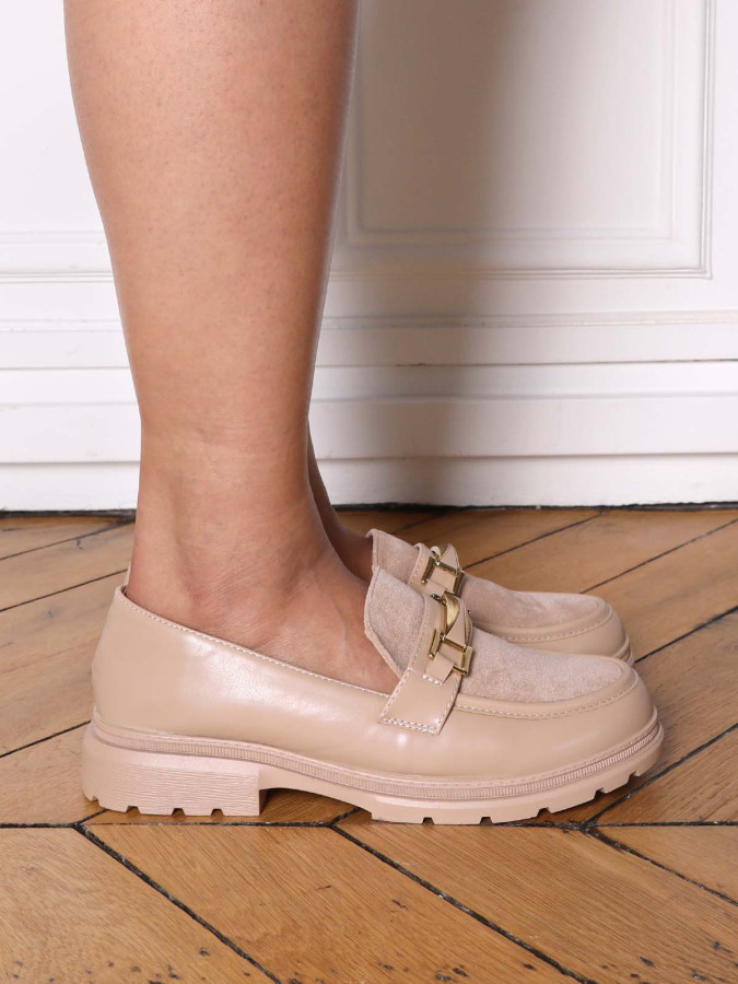 Mocassins bi-matières à boucle métallique