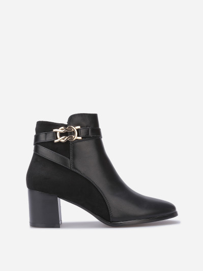 Bottines bi-matières à talon et boucle