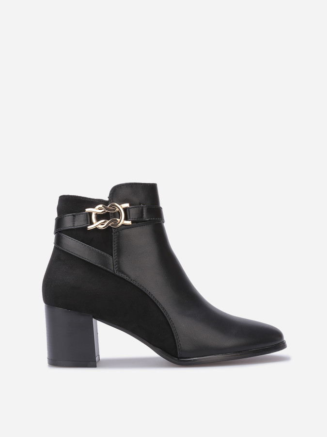 Bottines bi-matières à talon et boucle