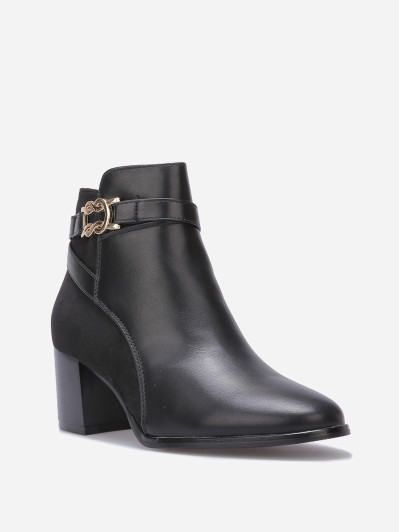 Bottines bi-matières à talon et boucle
