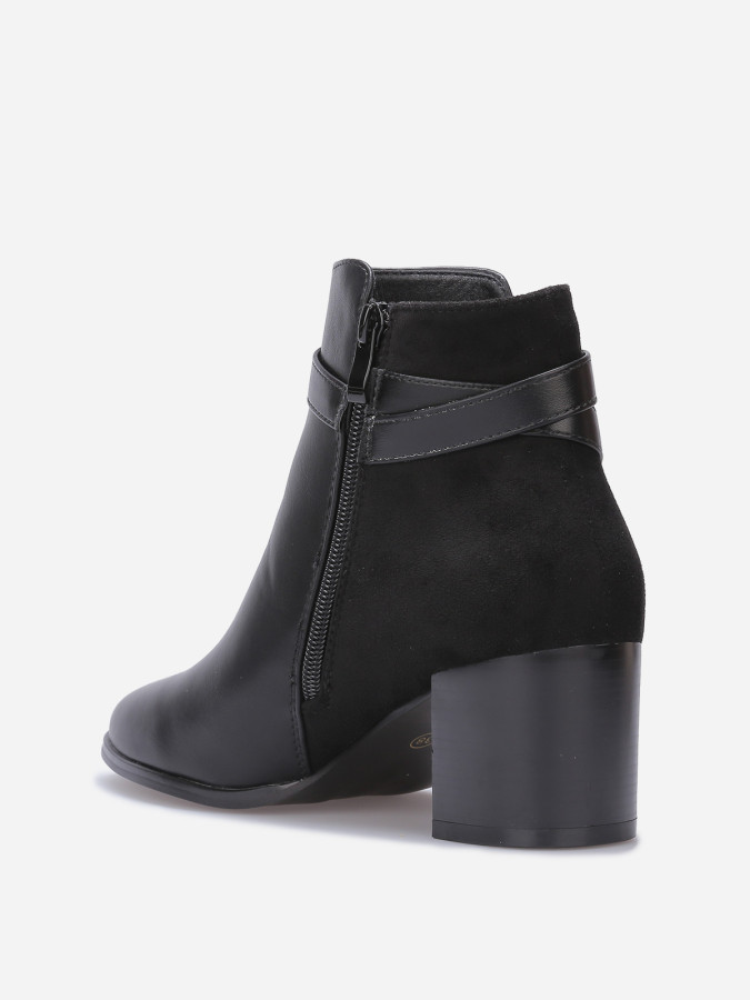 Bottines bi-matières à talon et boucle