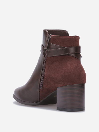 Bottines bi-matières à talon et boucle