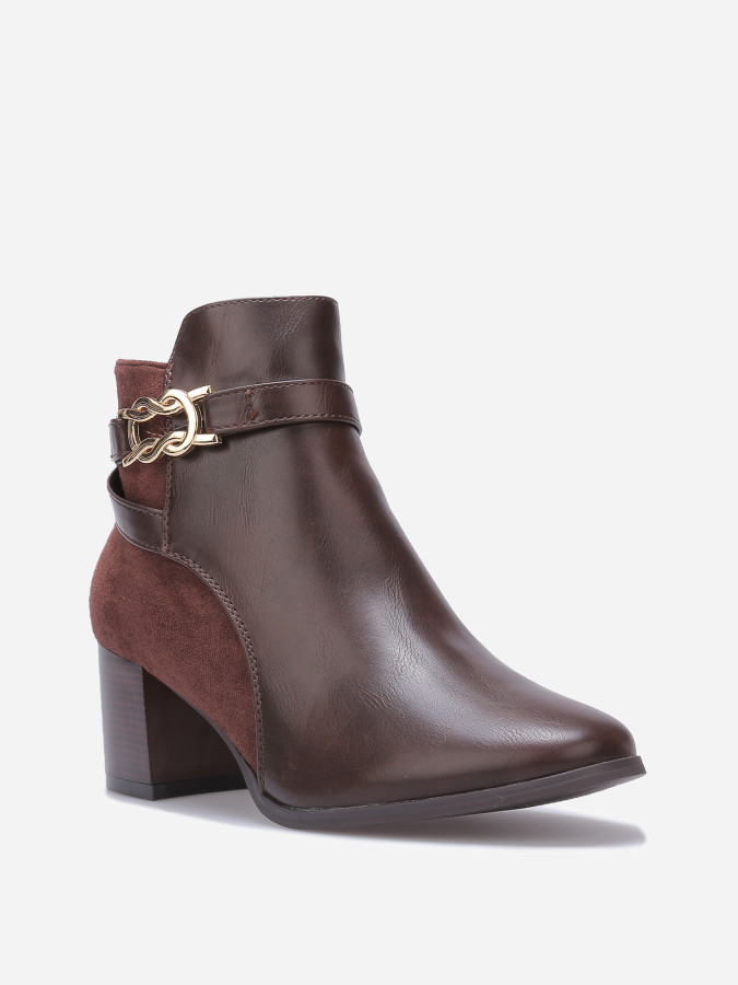 Bottines bi-matières à talon et boucle