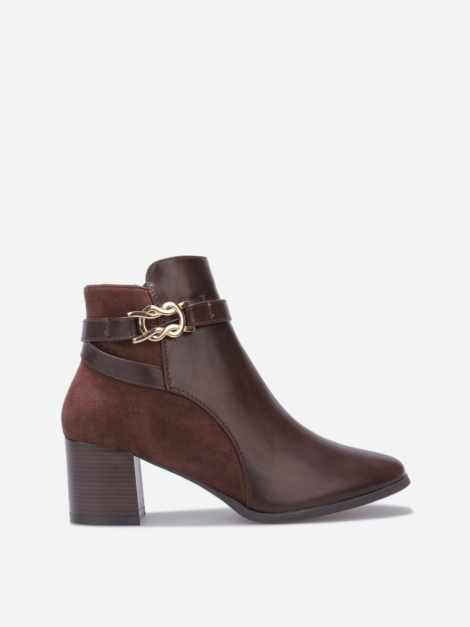 Bottines bi-matières à talon et boucle