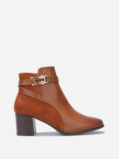Bottines bi-matières à talon et boucle