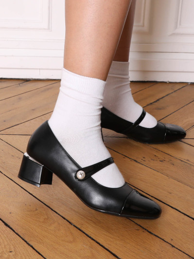 Escarpins bi-matières à détail perle