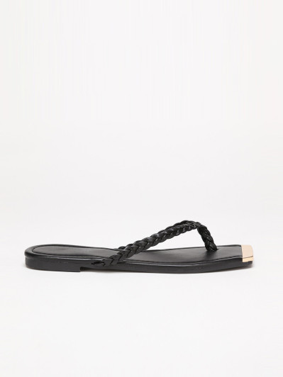 Tongs noires à bout carré avec détail doré