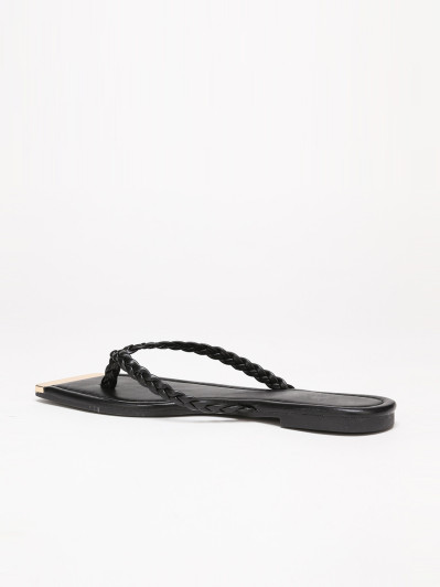 Tongs noires à bout carré avec détail doré