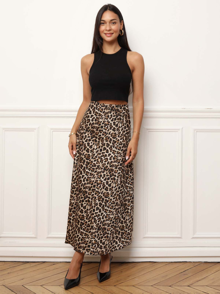 Jupe satinée à imprimé animal