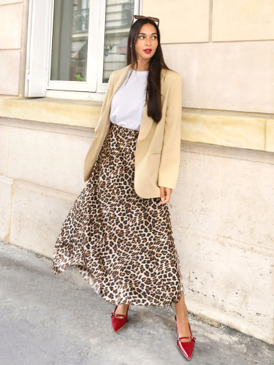 Jupe satinée à imprimé animal