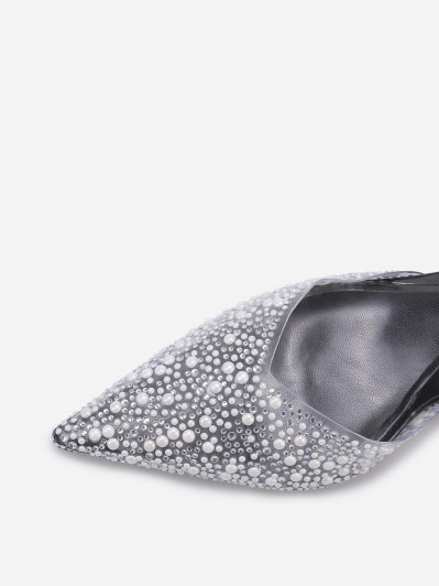 Escarpins slingback à strass et perles