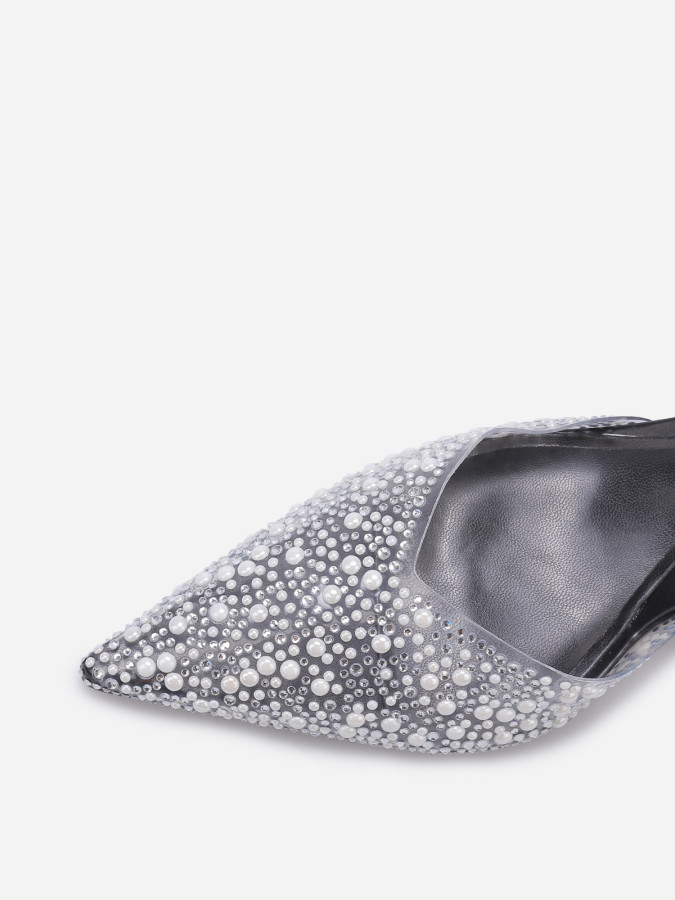 Escarpins slingback à strass et perles