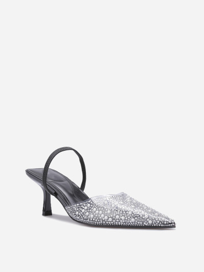 Escarpins slingback à strass et perles