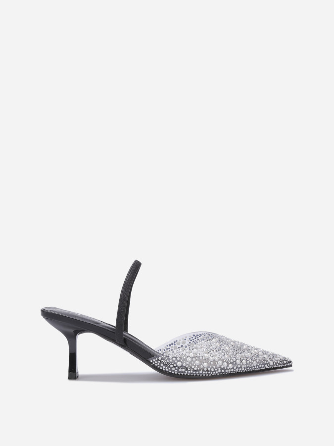 Escarpins slingback à strass et perles